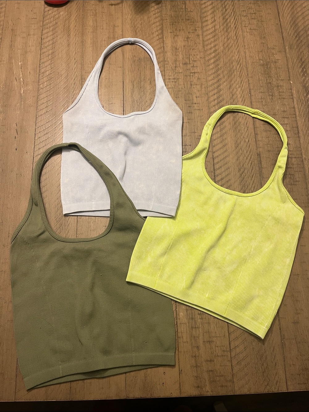 American Eagle Outfitters Ribbed Halter Crop Tops - White, Olive, Neon Yellow